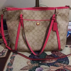 Coach Signature CC Crossbody Tote with Pink Trim